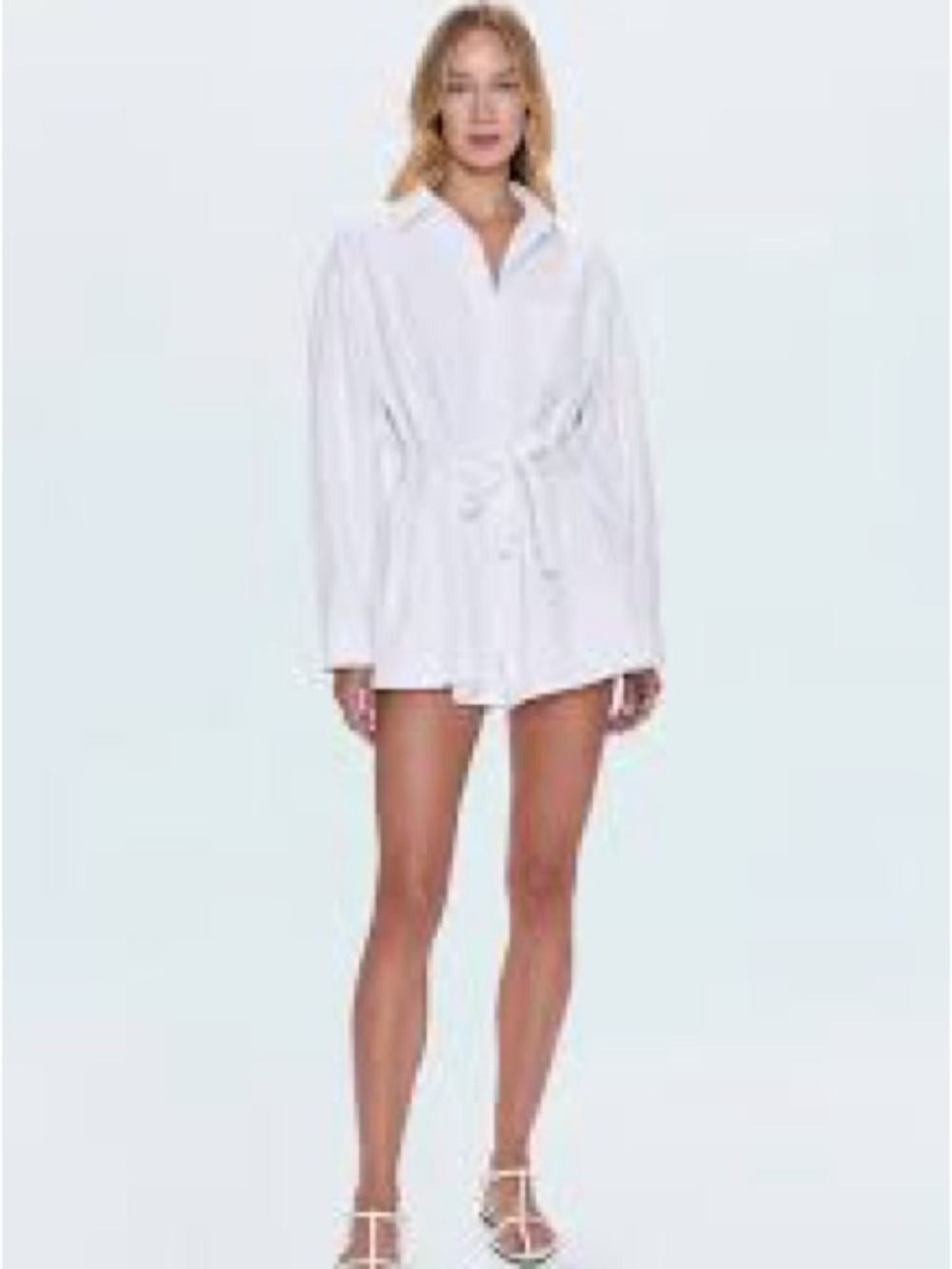Women's White Cotton Button-Front jumper with Waist Tie